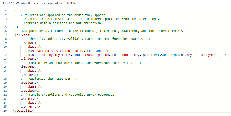 All policies defined for the API