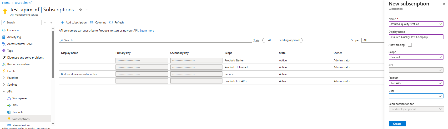 Creating a subscription