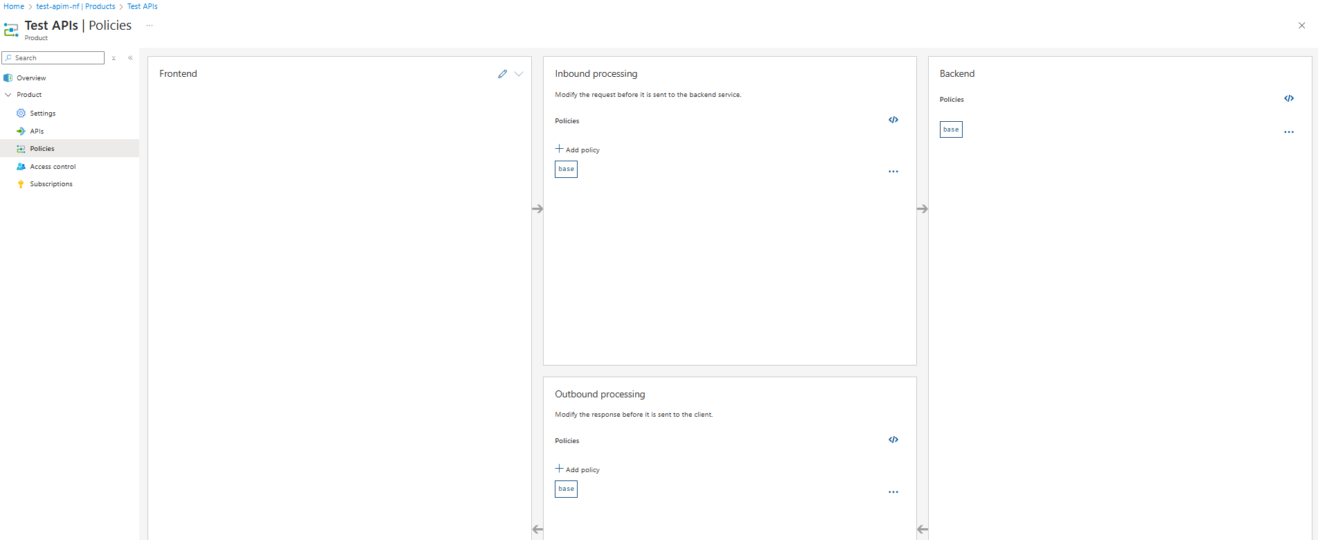 The policies page for the product
