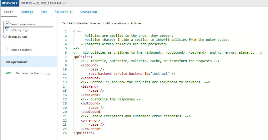 Setting a backend service for the API