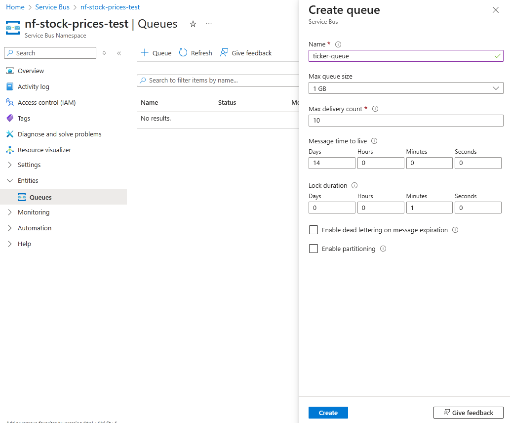 Creating a queue in Azure Service Bus