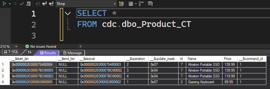 Delete is captured in the change table